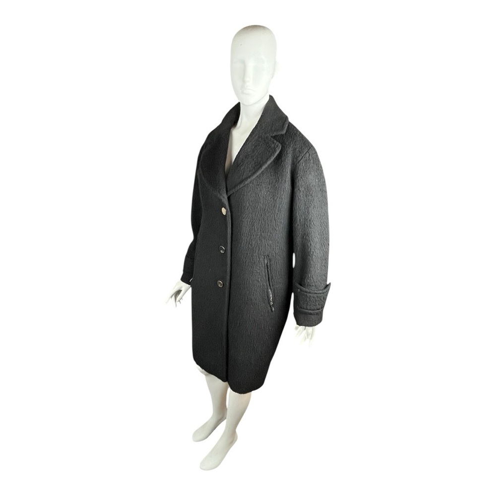 Eliza J Knee Length Coat Black Size 12 Textured Wool 3 Button Zipper Pockets
